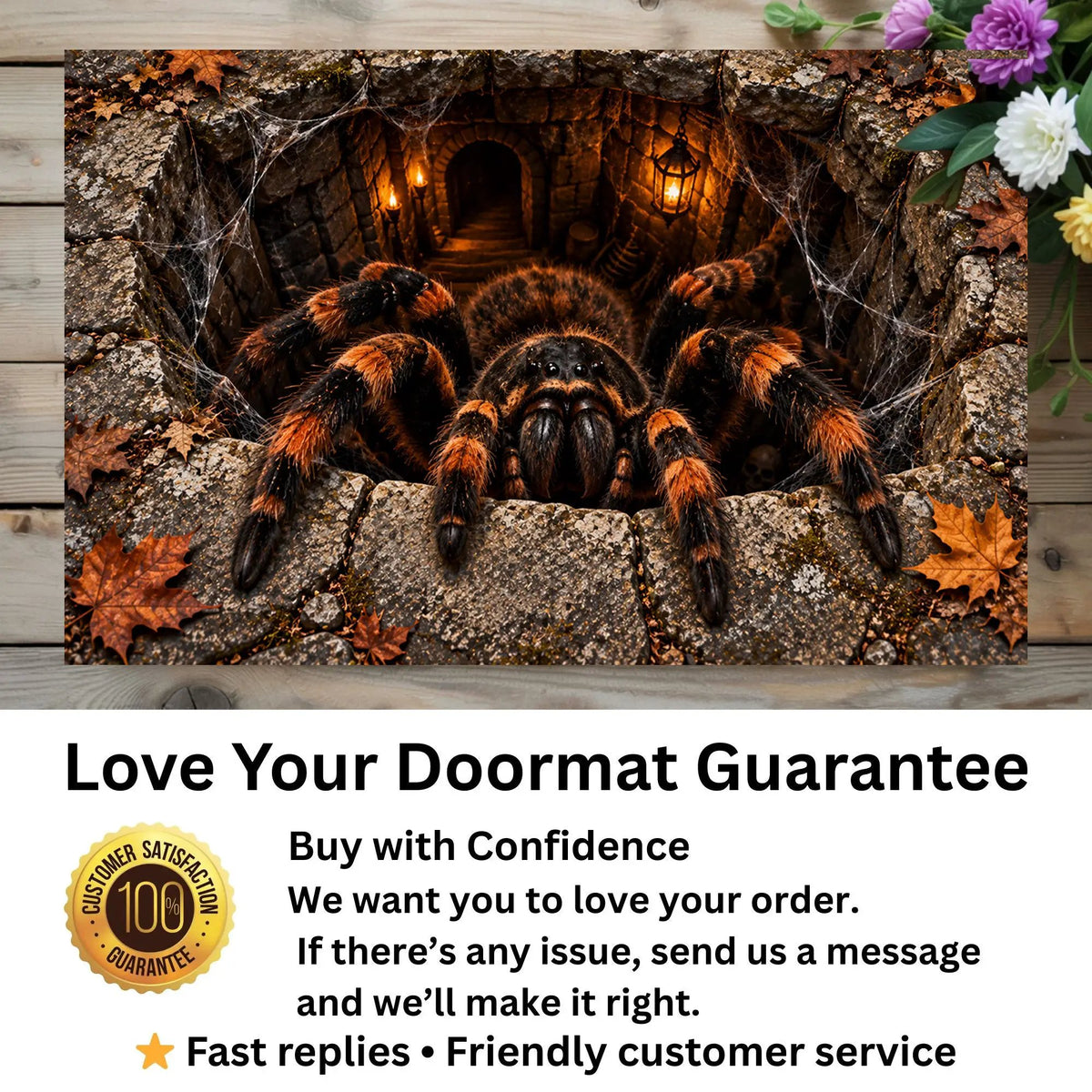 Giant Spider Halloween 3D Doormat, Scary Optical Illusion Welcome Mat, Creepy Spider Door Mat, Haunted House Halloween Porch Decor