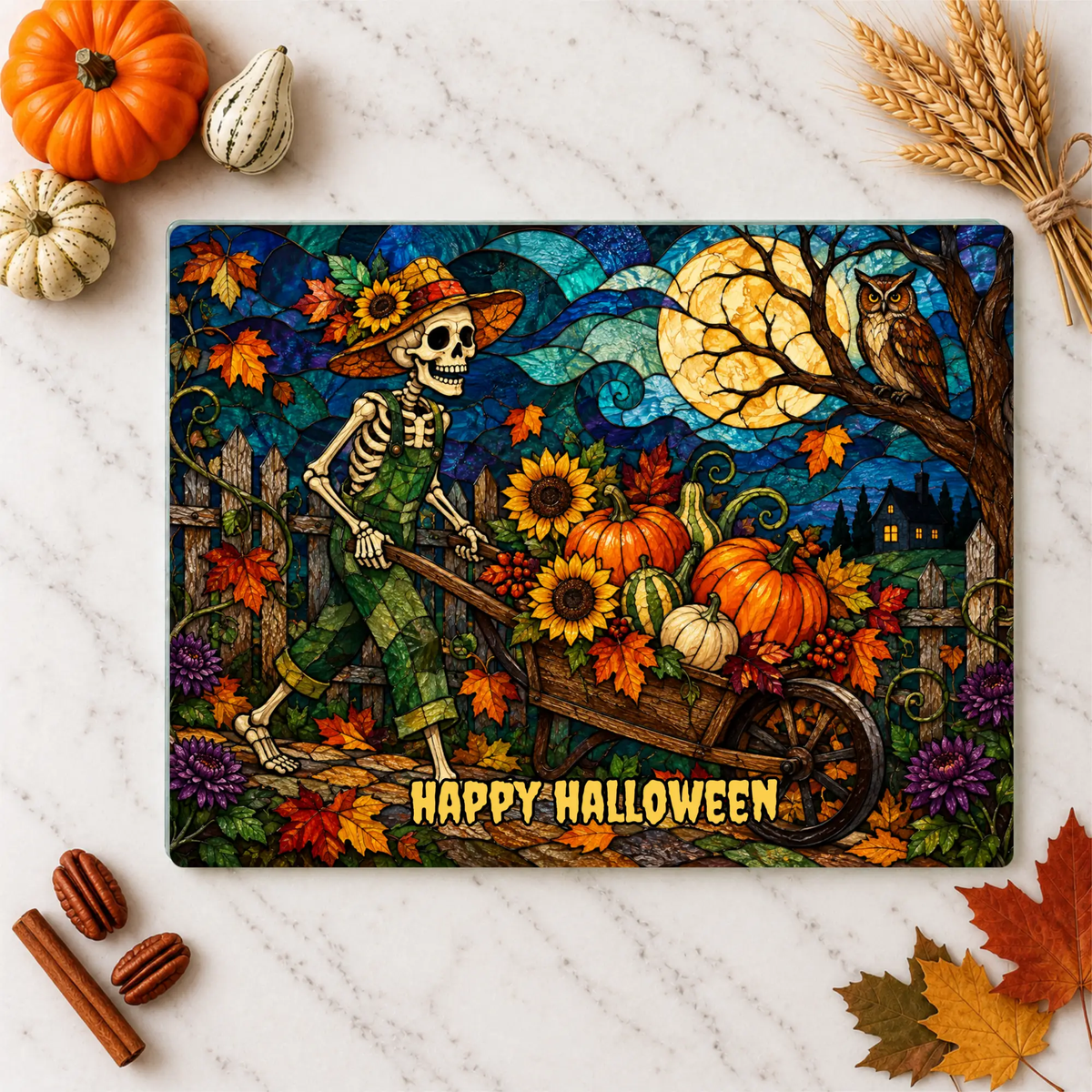 Halloween Personalized Glass Cutting Board, Spooky Pumpkin Farmhouse Kitchen Decor