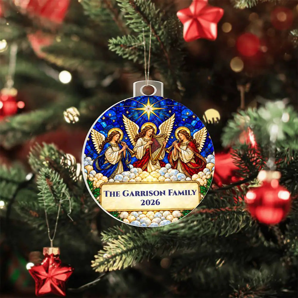 Personalized Family Christmas Ornament, Angel Acrylic Ornament, Religious Christmas Gift, Stained Glass Inspired Keepsake