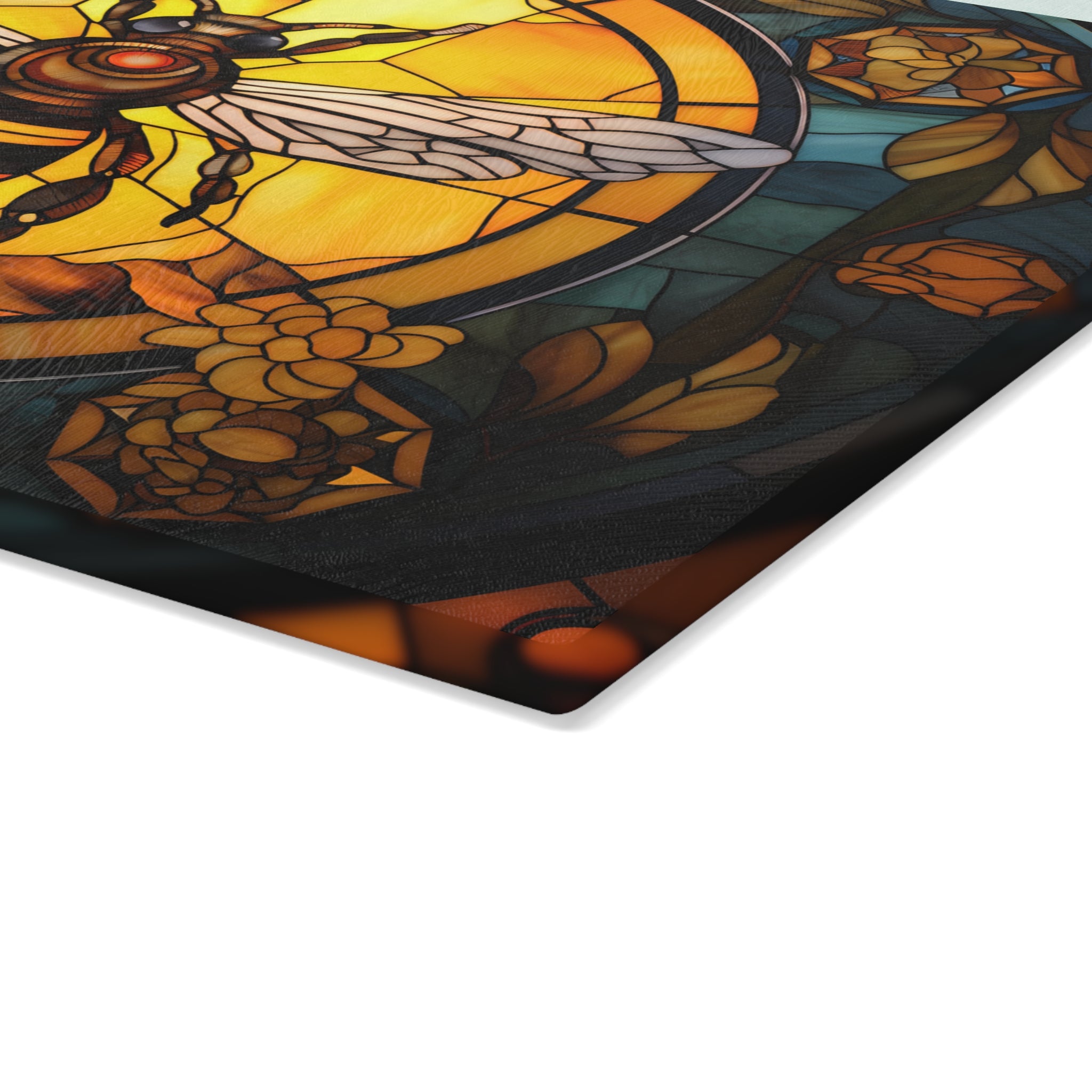 Bee Stained Glass Glass Cutting Board — Decorative Floral Kitchen Board