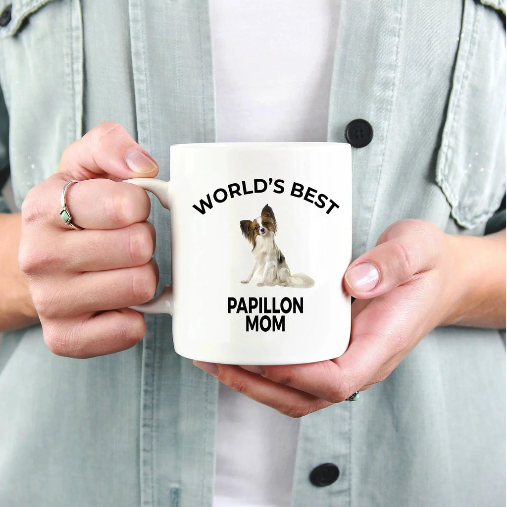 Spring Pet Products Papillon Dog Lover Gift World's Best Mom Birthday Mother's Day Present White Ceramic Coffee Mug