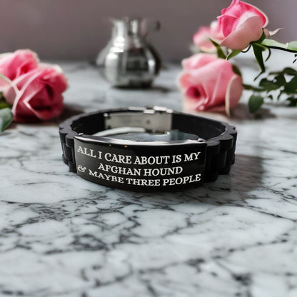 Funny Afghan Hound Dog Glide-lock Clasp Bracelet Quote 'All I Care About Is My Afghan Hound And Maybe Three People' Dog Lover Birthday, Christmas Gift - Mallard Moon Gift Shop
