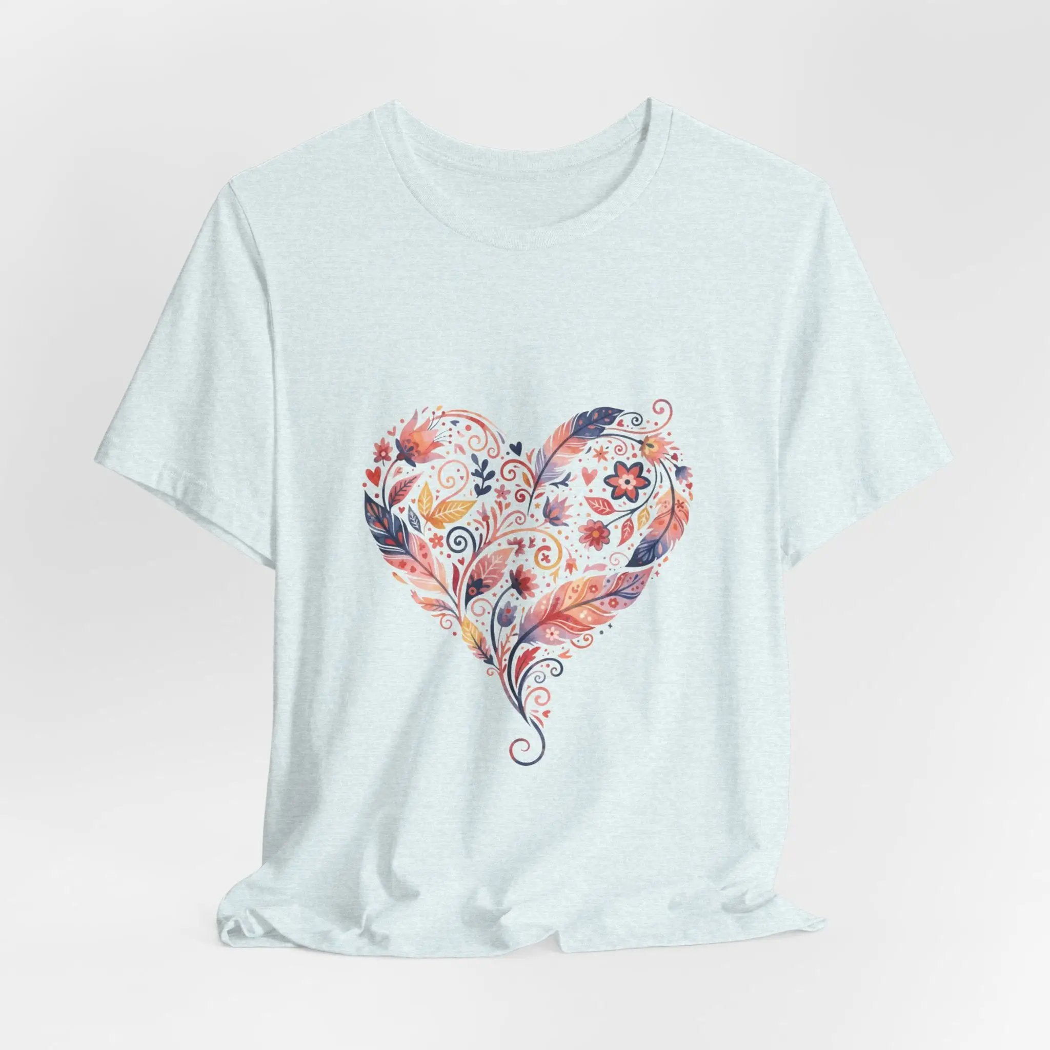 Floral Heart Graphic Tee — Boho Feather & Flower Design - Mallard Moon