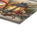 Christmas Gnome Glass Cutting Board — Festive Poinsettia & Lantern Kitchen Decor