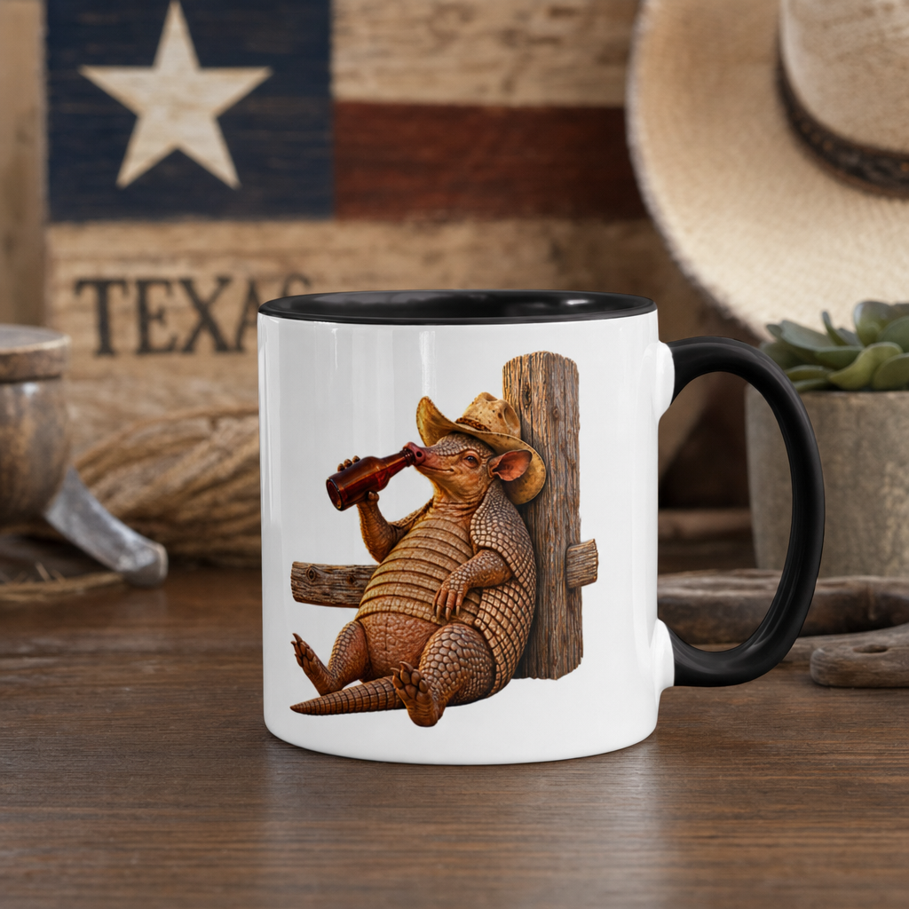 Cowboy Armadillo Accent Mug, Funny Texas Coffee Mug, Western Beer Lover Gift, Armadillo Gift for Him, Rustic Country Mug