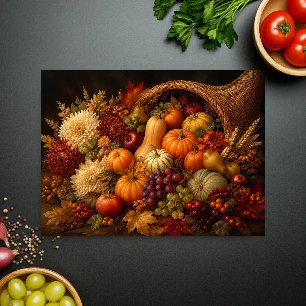 Cornucopia Glass Cutting Board, Thanksgiving Kitchen Decor, Fall Harvest Cutting Board, Autumn Hostess Gift