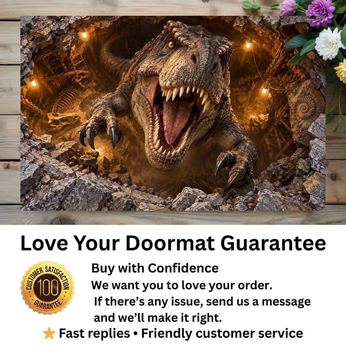 T-Rex 3D Illusion Doormat, Dinosaur Optical Illusion Door Mat, T Rex Welcome Mat, Jurassic Dinosaur Decor, Funny Dinosaur Gift