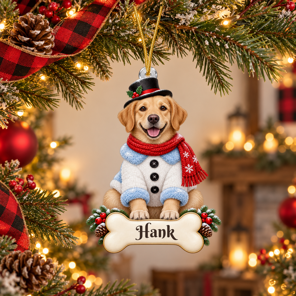 Custom Dog Christmas Ornament from Photo, Personalized Pet Snowman Acrylic Ornament, Dog Portrait Gift, Custom Name Cutout Keepsake