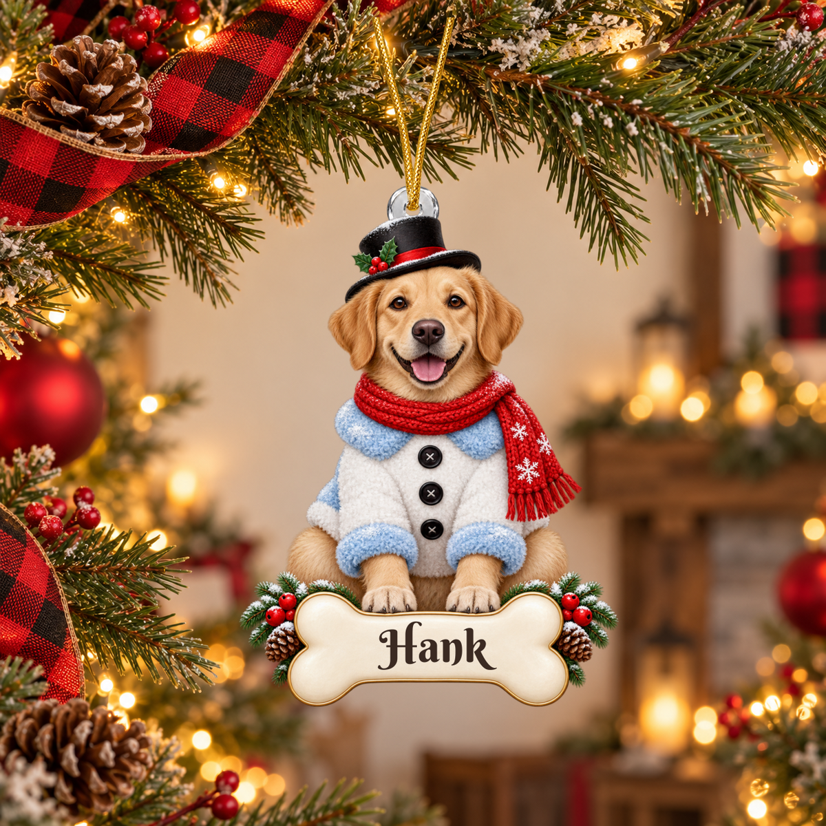 Custom Dog Christmas Ornament from Photo, Personalized Pet Snowman Acrylic Ornament, Dog Portrait Gift, Custom Name Cutout Keepsake