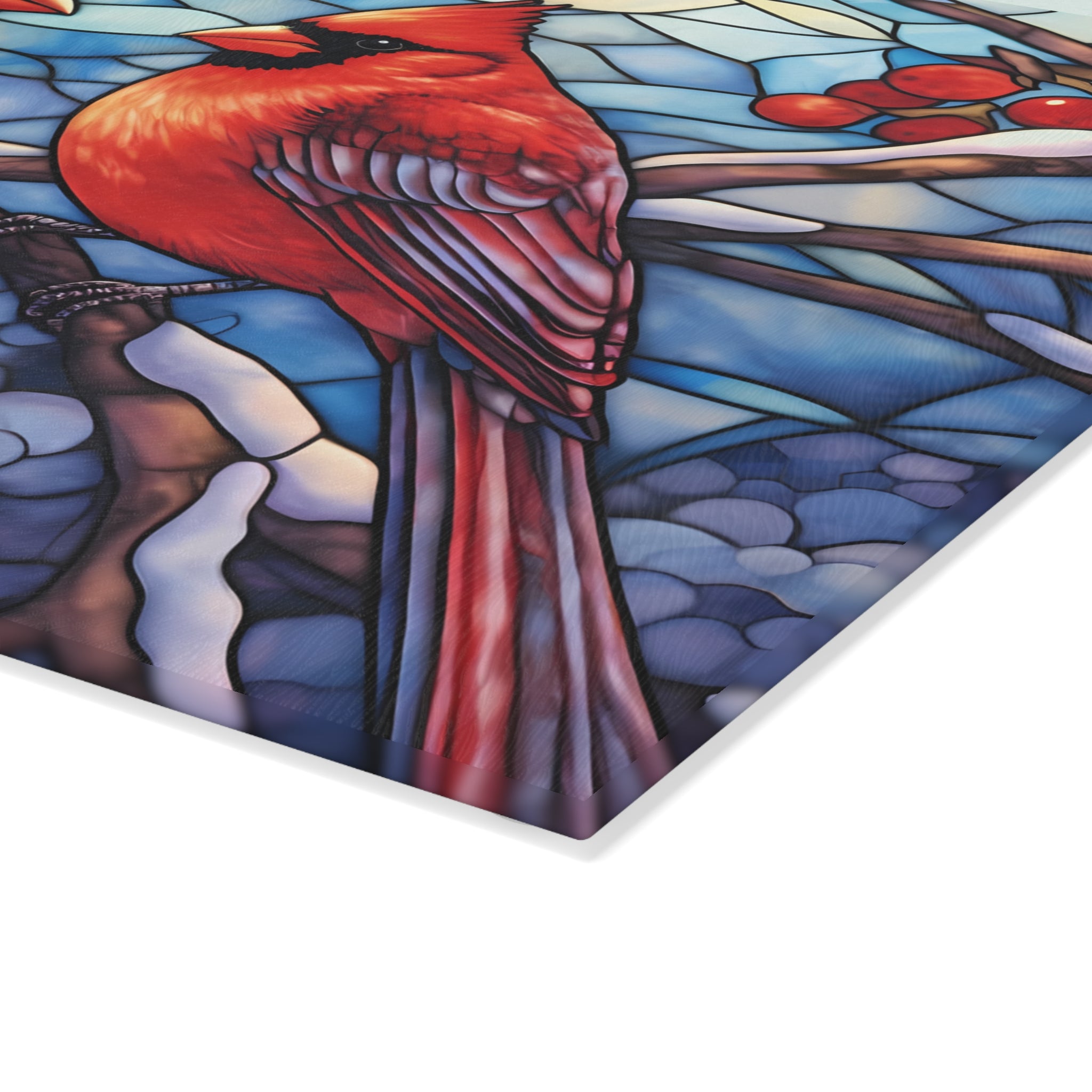 Cardinal Stained-Glass Glass Cutting Board — Decorative Holiday Kitchen Trivet