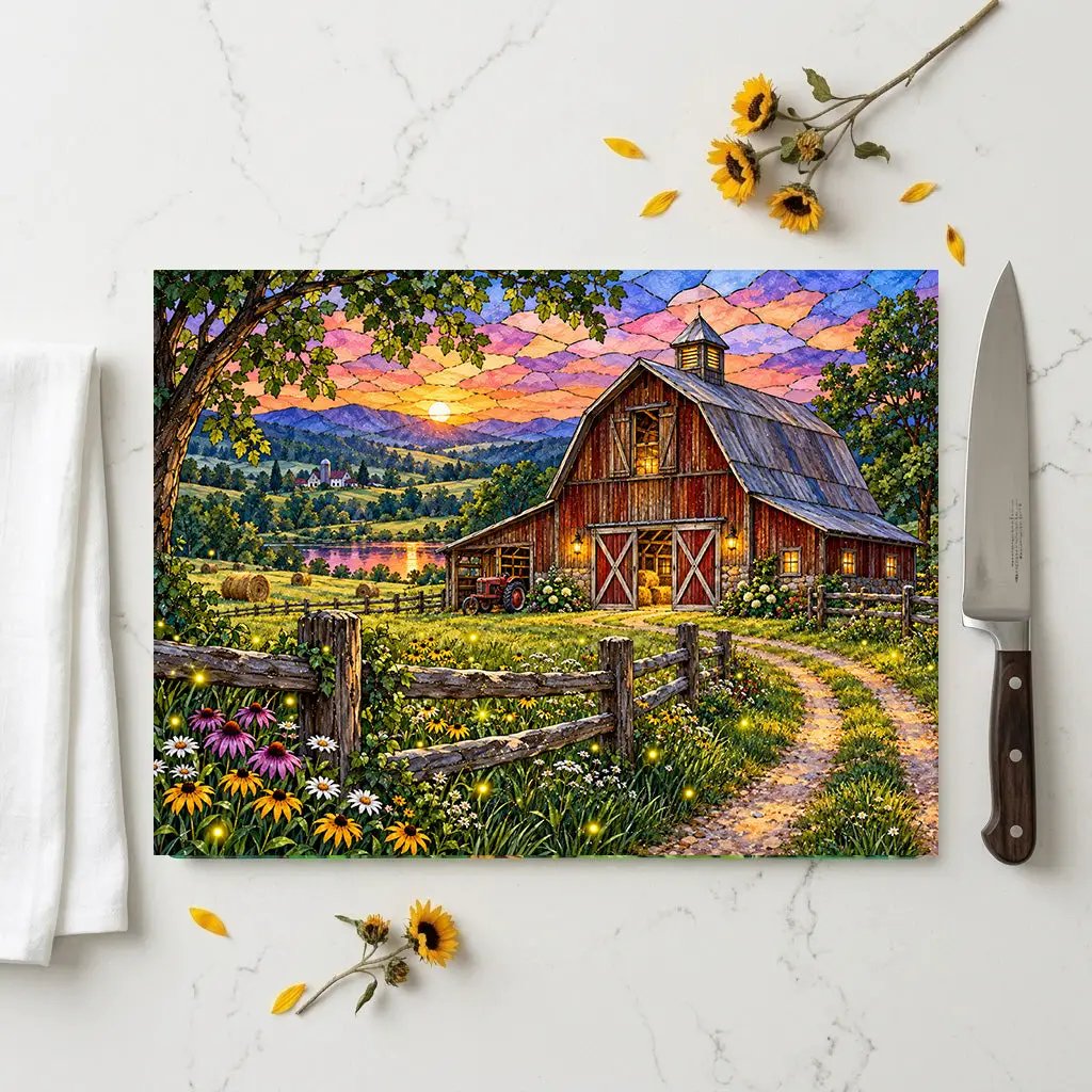 Summer Barn Wall Art, Texas Country Landscape, Rustic Farmhouse Decor, Stained Glass Style Barn Art, Country Summer Wall Decor