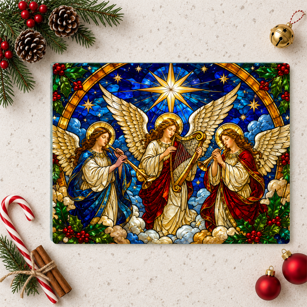 Angel Choir Glass Cutting Board, Stained Glass Christmas Angels, Religious Christmas Decor, Christian Kitchen Gift, Heavenly Angel Gift