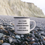 Afghan Hound Dog Lovers Christmas Unique Gift, Camping Mug with Funny Quote 'All I Care About Are My Afghan Hound And Like Three People', 12 oz Stainless Steel with Enamel Finish