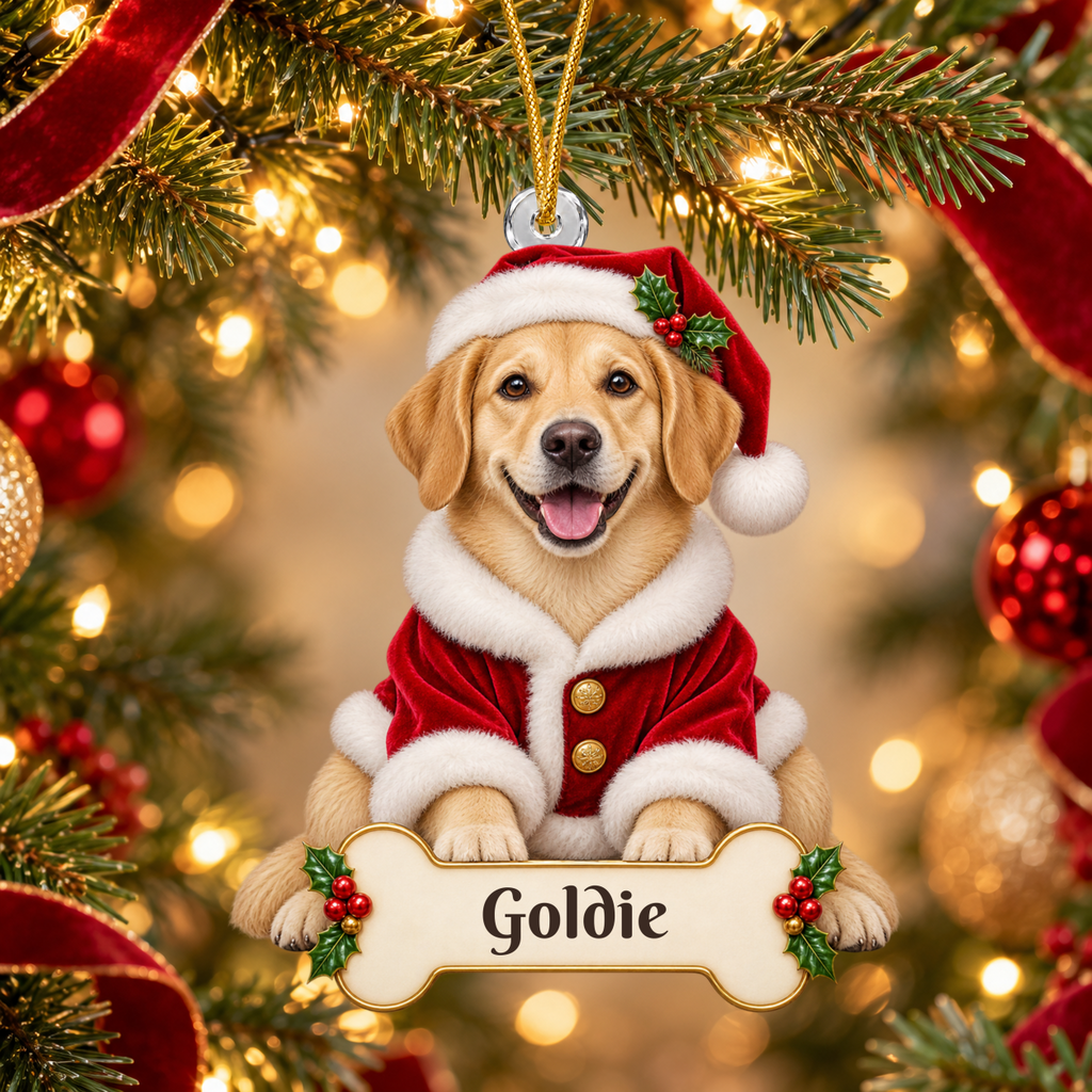 Personalized Santa Dog Christmas Ornament from Photo, Custom Pet Portrait Acrylic Ornament, Dog Lover Gift, Custom Name Keepsake