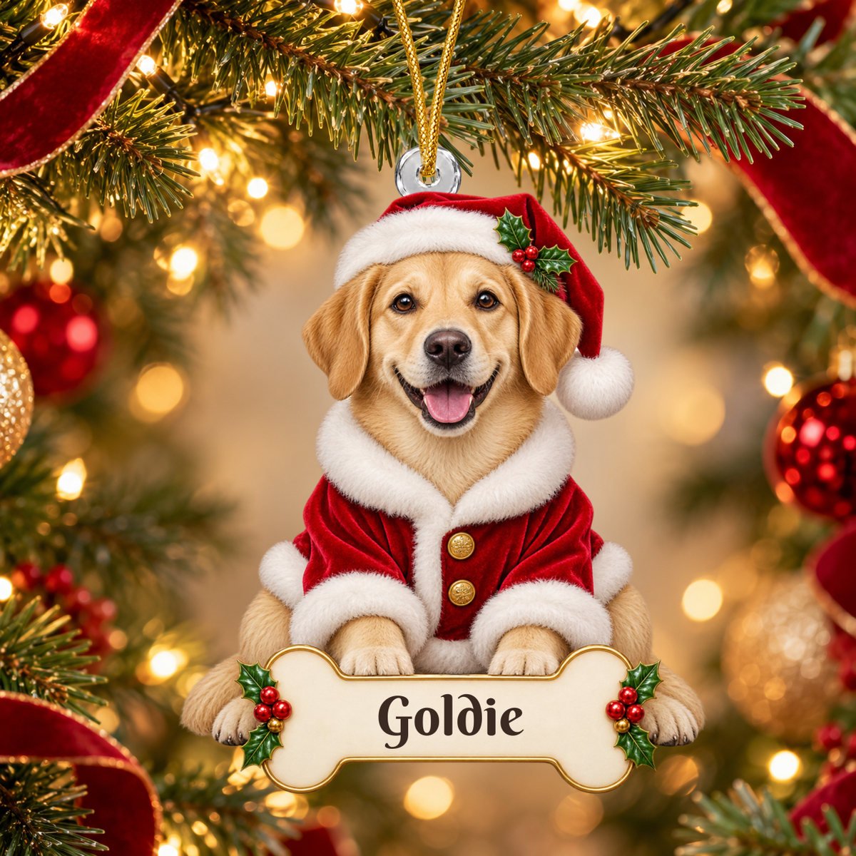 Personalized Santa Dog Christmas Ornament from Photo, Custom Pet Portrait Acrylic Ornament, Dog Lover Gift, Custom Name Keepsake