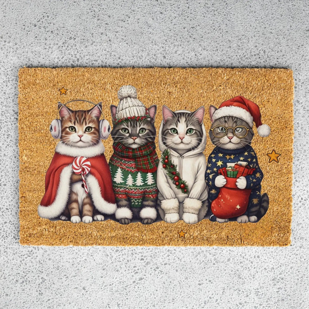 Christmas Cat Doormat, Funny Xmas Cats Coir Doormat, Cute Holiday Welcome Mat, Cat Lover Christmas Gift, Festive Front Porch Decor