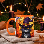 Halloween Black Cat Witch Stained Glass Ceramic Two-tone Mug – Spooky Fall Coffee Cup for Cat Lovers