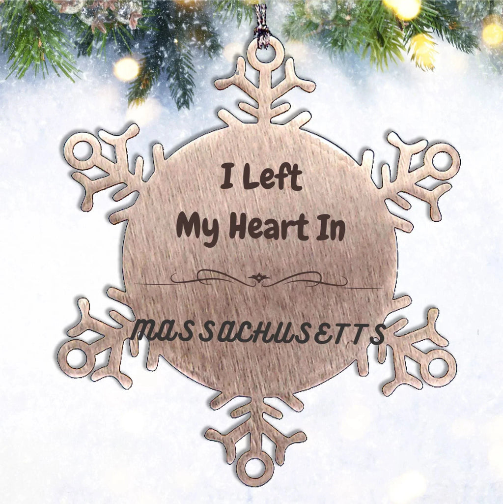 I Left My Heart In Massachusetts Gifts, Meaningful Massachusetts State for Friends, Men, Women. Snowflake Ornament for Massachusetts People