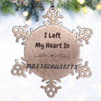 I Left My Heart In Massachusetts Gifts, Meaningful Massachusetts State for Friends, Men, Women. Snowflake Ornament for Massachusetts People