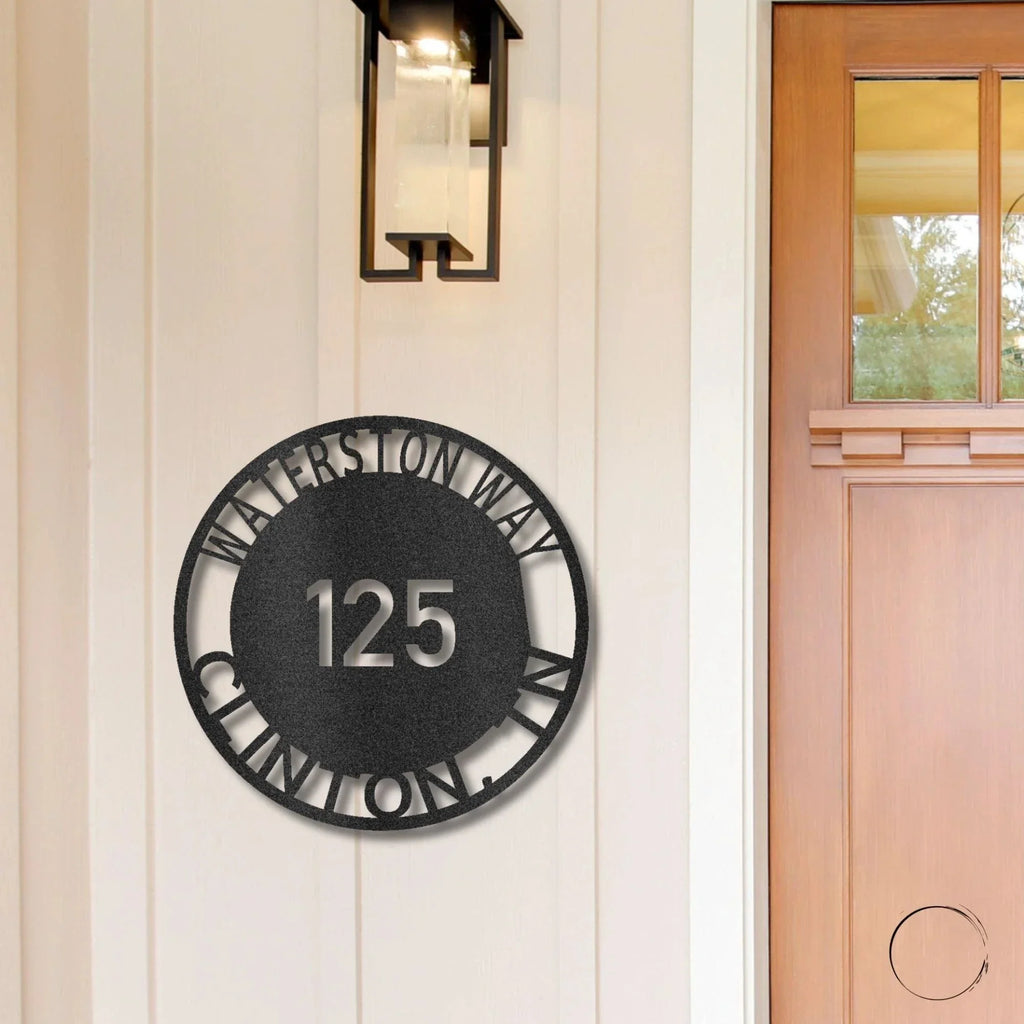 Bold Circle Address Personalized Front Door, Porch, Patio Steel Wall Sign Metal Art