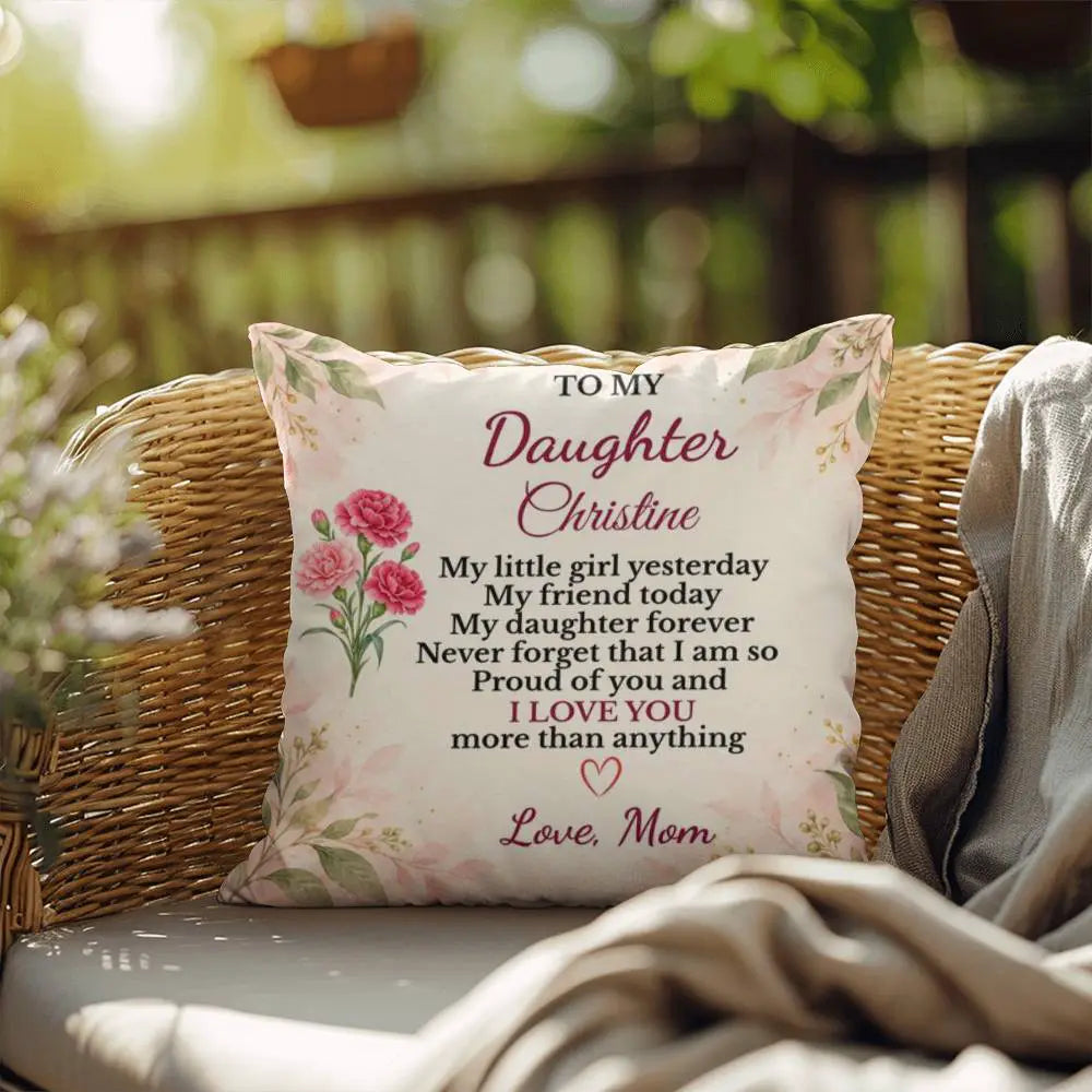 Daughter Personalized Birth Flower Pillow, Custom Name Gift from Mom, Sentimental Daughter Throw Pillow, Birthday Gift for Adult Daughter