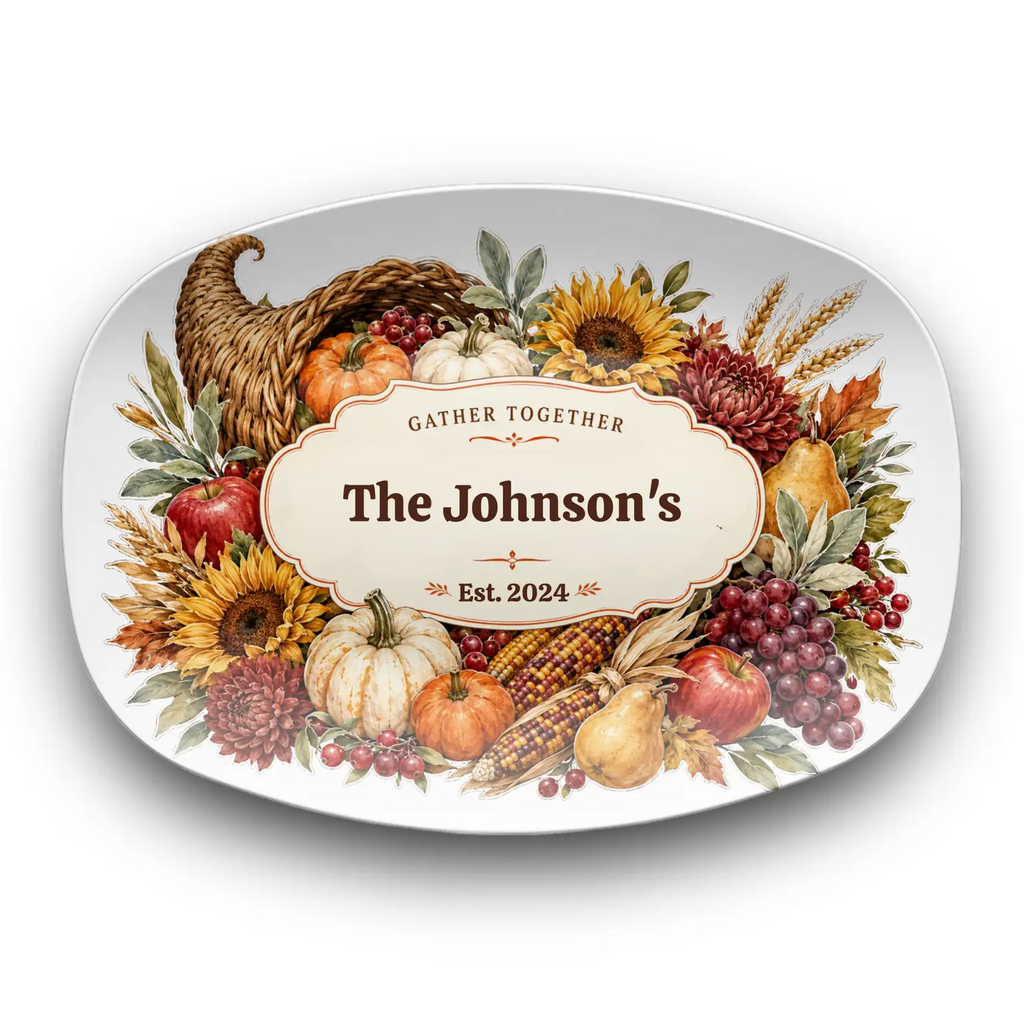 Personalized Fall Platter, Custom Family Name Serving Platter, Harvest Thanksgiving Tray, Autumn Hostess Gift, Housewarming Gift