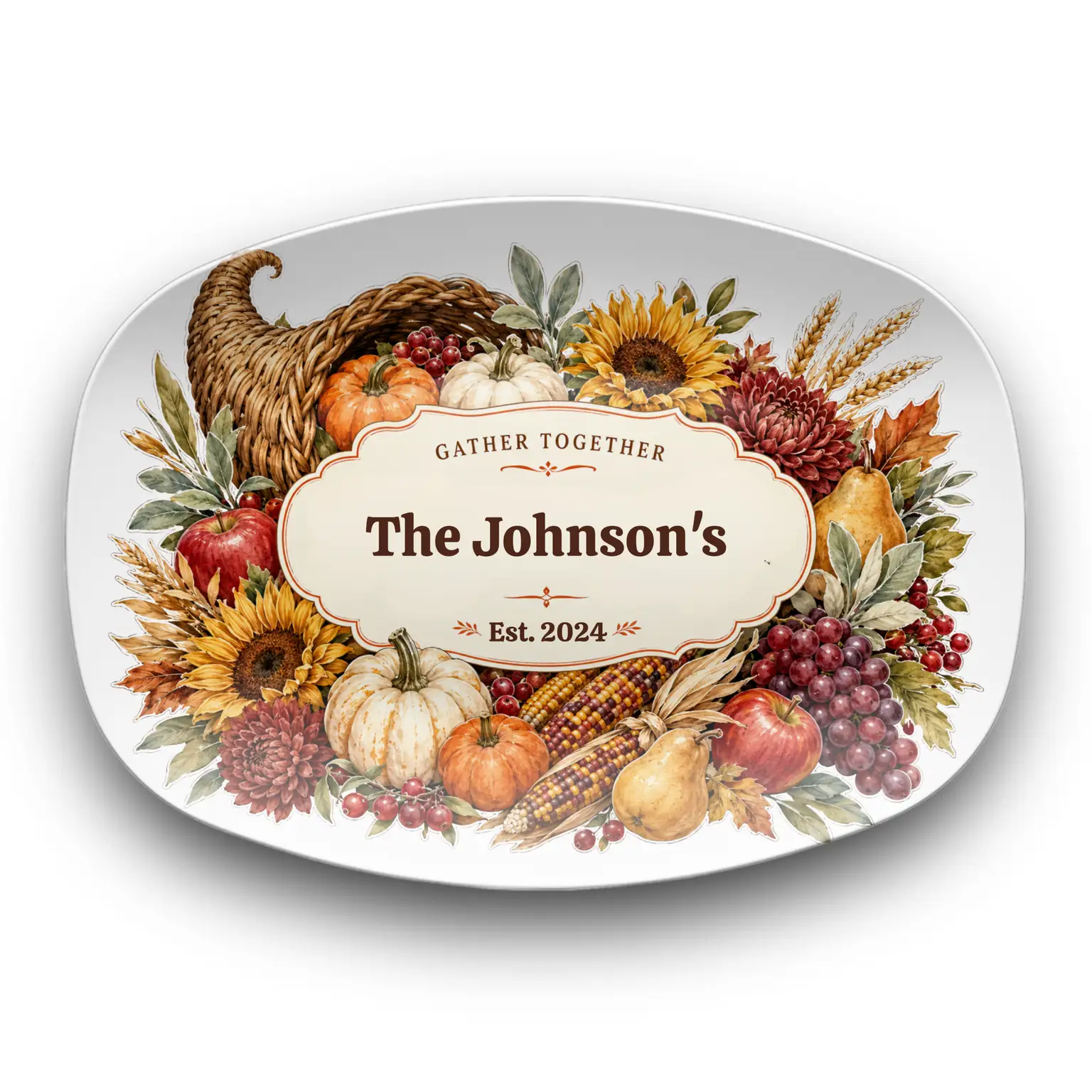 Personalized Fall Platter, Custom Family Name Serving Platter, Harvest Thanksgiving Tray, Autumn Hostess Gift, Housewarming Gift
