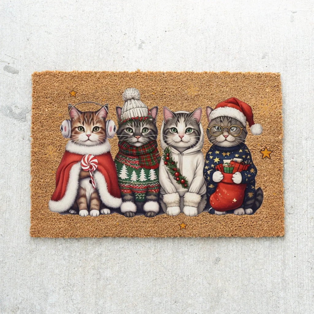 Christmas Cat Doormat, Funny Xmas Cats Coir Doormat, Cute Holiday Welcome Mat, Cat Lover Christmas Gift, Festive Front Porch Decor