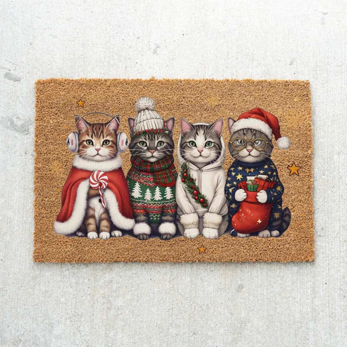 Christmas Cat Doormat, Funny Xmas Cats Coir Doormat, Cute Holiday Welcome Mat, Cat Lover Christmas Gift, Festive Front Porch Decor