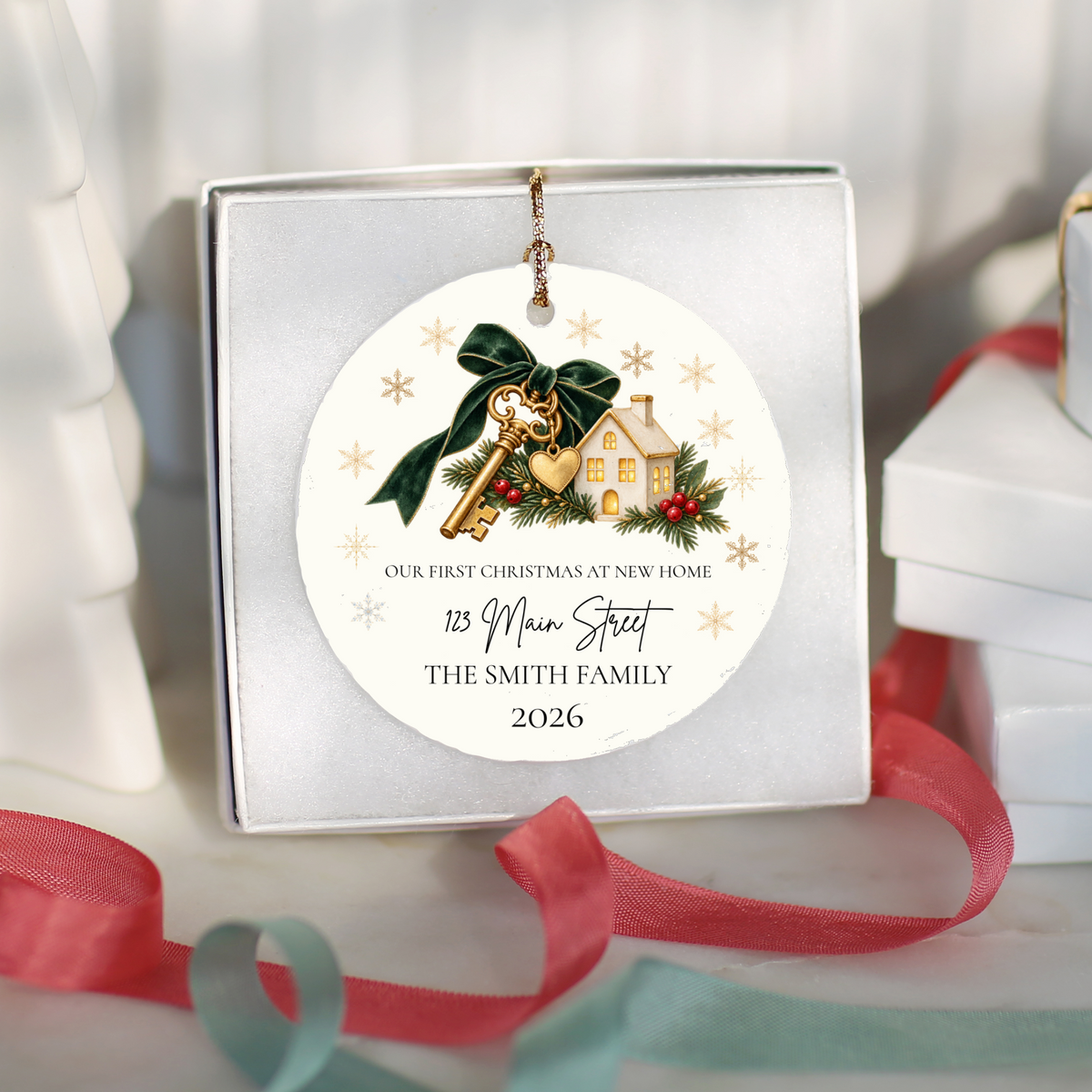 Personalized First Christmas in New Home Ornament, Custom House Key Christmas Decoration, New Homeowner Gift, Housewarming Keepsake