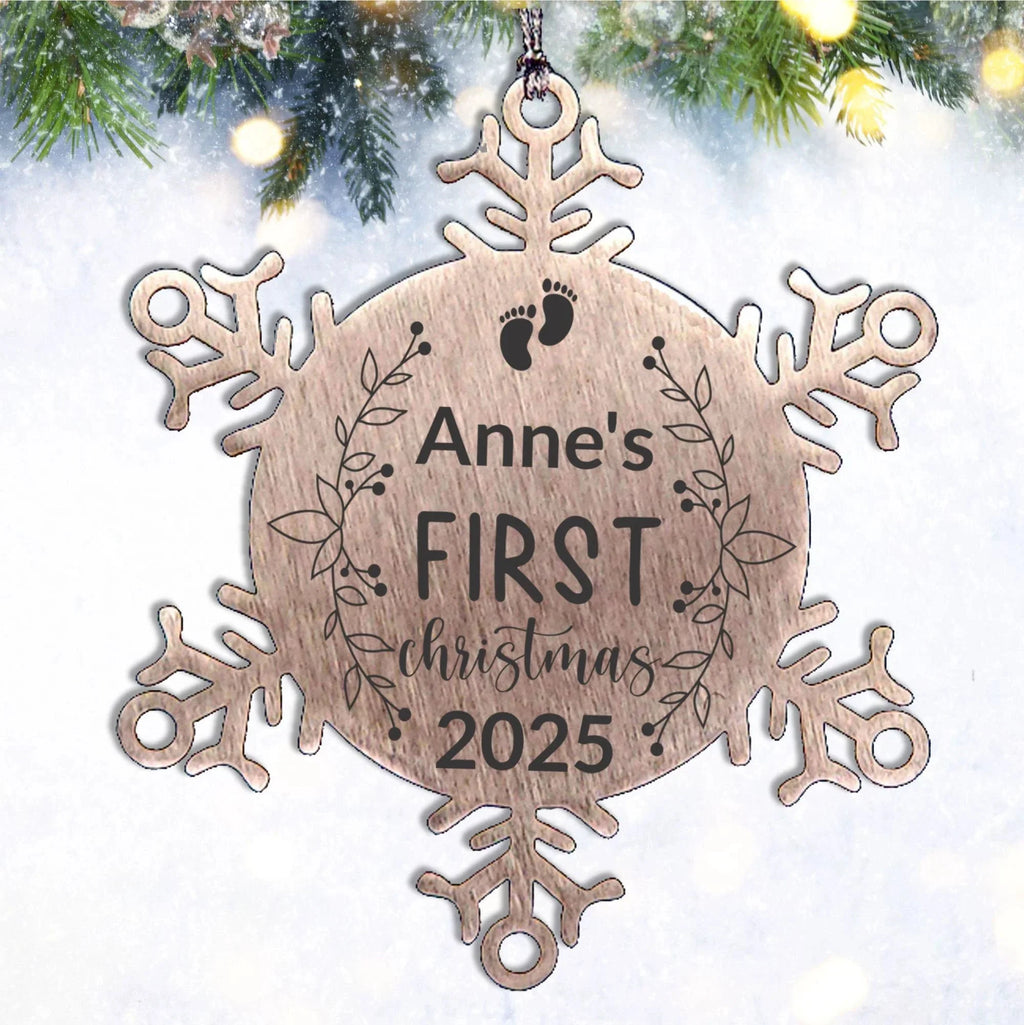 Baby's First Christmas Personalized Laser Engraved Stainless Steel Snowflake Ornament