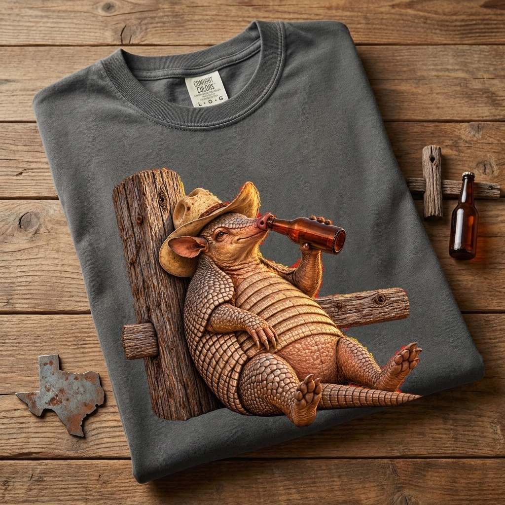 Funny Armadillo T Shirt, Cowboy Armadillo Shirt, Texas Beer Shirt, Western Graphic Tee, Funny Texas Gift, Country Humor Tee