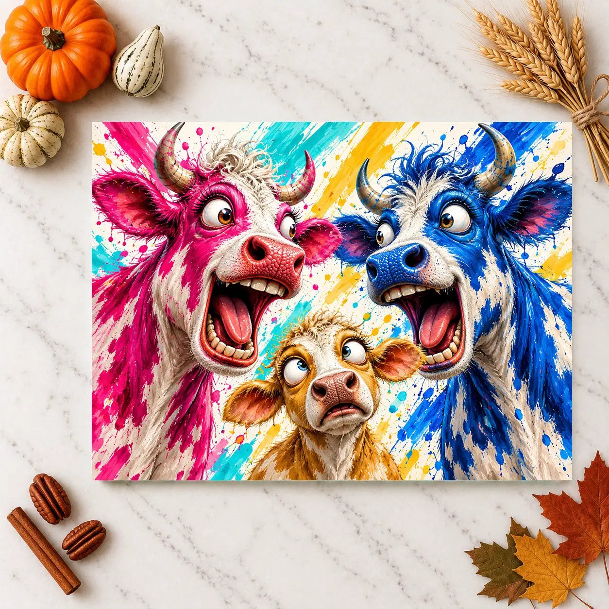 Funny Cow Family Cutting Board, Screaming Cow Kitchen Decor, Colorful Farmhouse Gift, Cow Lover Glass Cutting Board