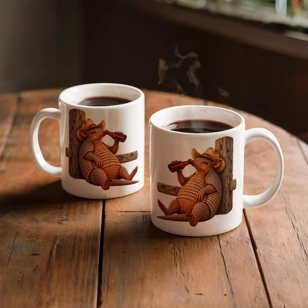 Funny Armadillo Coffee Mug, Texas Cowboy Mug, Beer Drinking Armadillo Gift, Western Coffee Cup, Funny Texas Gift for Him