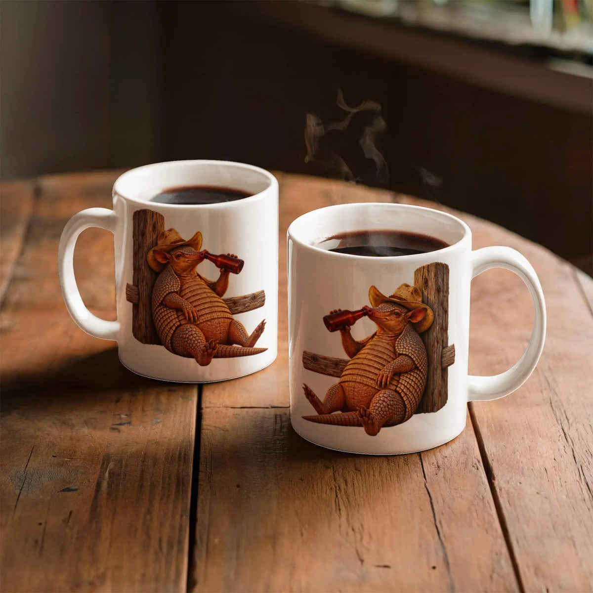 Funny Armadillo Coffee Mug, Texas Cowboy Mug, Beer Drinking Armadillo Gift, Western Coffee Cup, Funny Texas Gift for Him