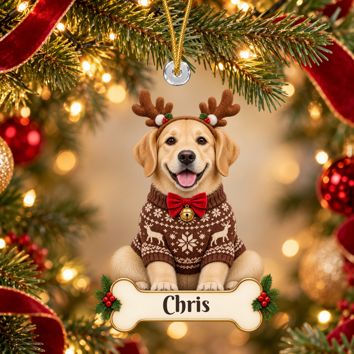 Personalized Reindeer Dog Christmas Ornament from Photo, Custom Pet Portrait Acrylic Cutout, Dog with Antlers Holiday Gift, Dog Lover Keepsake