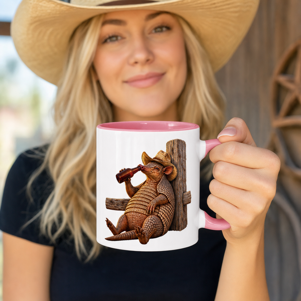 Cowboy Armadillo Accent Mug, Funny Texas Coffee Mug, Western Beer Lover Gift, Armadillo Gift for Him, Rustic Country Mug