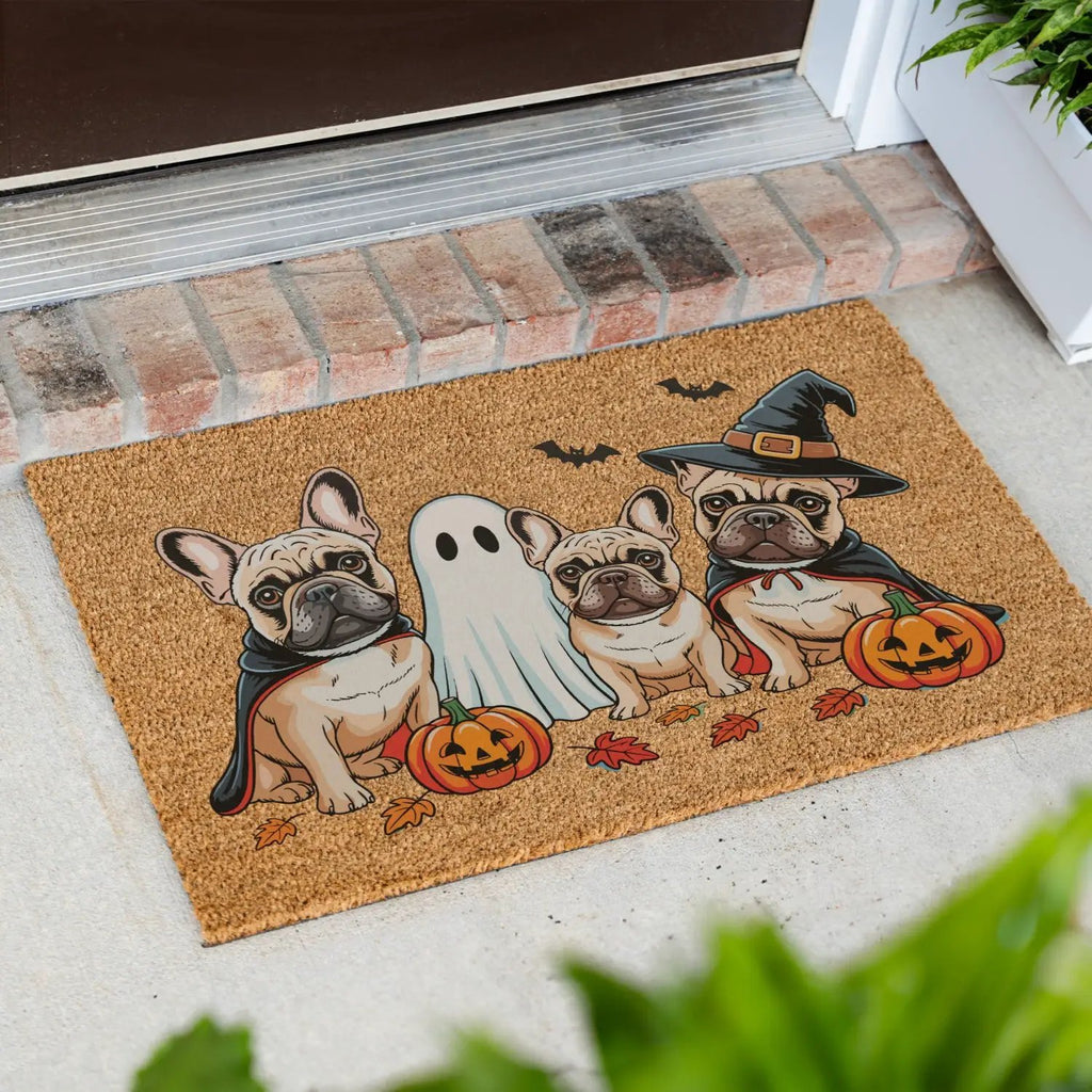 French Bulldog Halloween Doormat, Frenchie Coir Door UV Printed Mat, Cute Halloween Dog Welcome Mat, Spooky French Bulldog Porch Decor, Dog Lover Gift