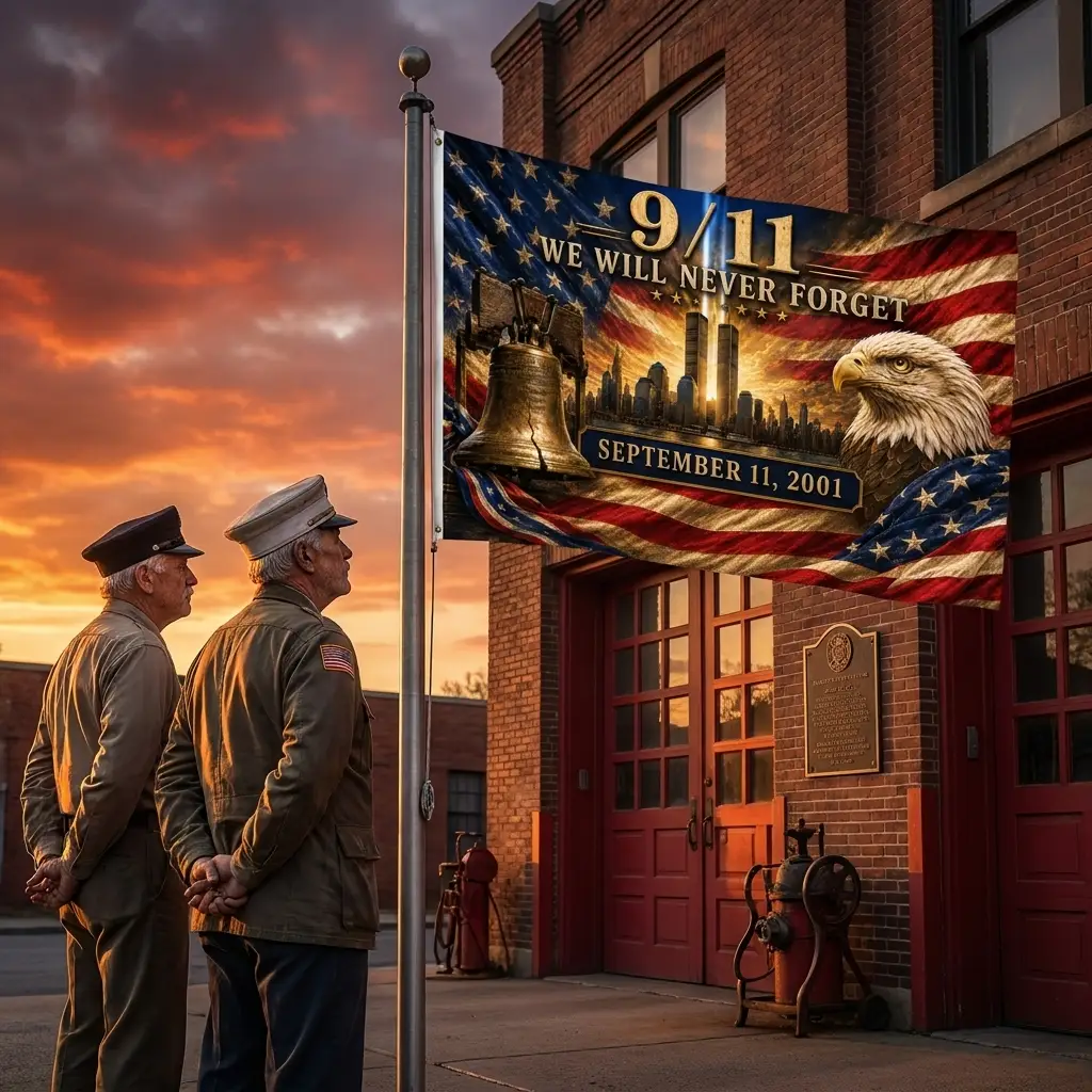 Twin Towers Remembrance Double Sided Flag - 9/11 Flag, We Will Never Forget Flag, September 11 Memorial, Patriot Day Decor