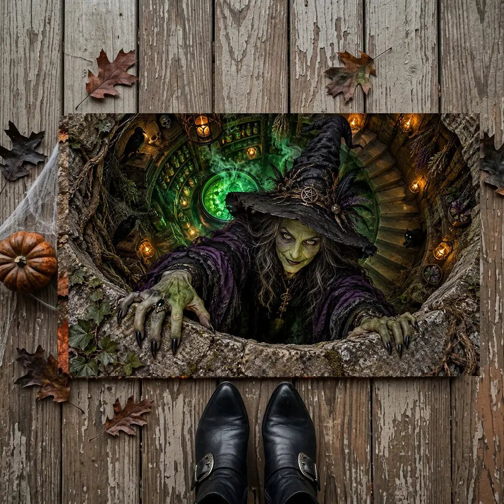 Witch Doormat, Halloween 3D Optical Illusion Door Mat, Witch Apothecary Cellar Welcome Mat, Spooky Porch Decor, Haunted House Entrance
