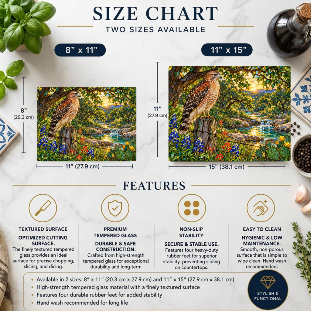 Red-Shouldered Hawk Glass Cutting Board, Bird Lover Kitchen Decor, Wildlife Art Chopping Board, Nature-Inspired Hostess Gift for Birdwatcher