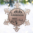 Personalized 4 Gnome Family Snowflake Ornament – Custom Stainless Steel Christmas Keepsake with Gift Bag – Engraved Names & Dates Holiday Decor for Family or Friends