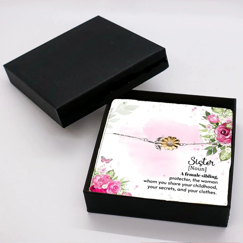 Sunflower Bracelet for Adult or Teen Sister – Sterling Silver with 18K Gold-Plated Petals – Meaningful Birthday, Christmas, or Friendship Gift with Sentimental Message Card