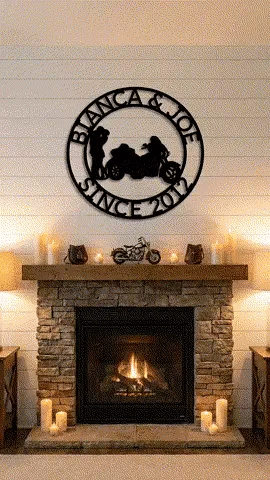 Personalized Couples Motorcycle Trike Metal Wall Art – Custom Names & Date Biker Sign – Anniversary Gift for Couples, Man Cave Garage Decor