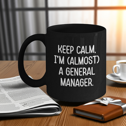 Funny General Manager Gifts, Almost There, Black Coffee Mug, Birthday Unique Gifts from Friends to General Manager - Mallard Moon Gift Shop