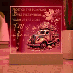 Fall Is in the Air Acrylic Plaque – Pumpkin Truck Autumn Decor – Lighted Acrylic Sign with Wooden Base (Corded or Battery Option)