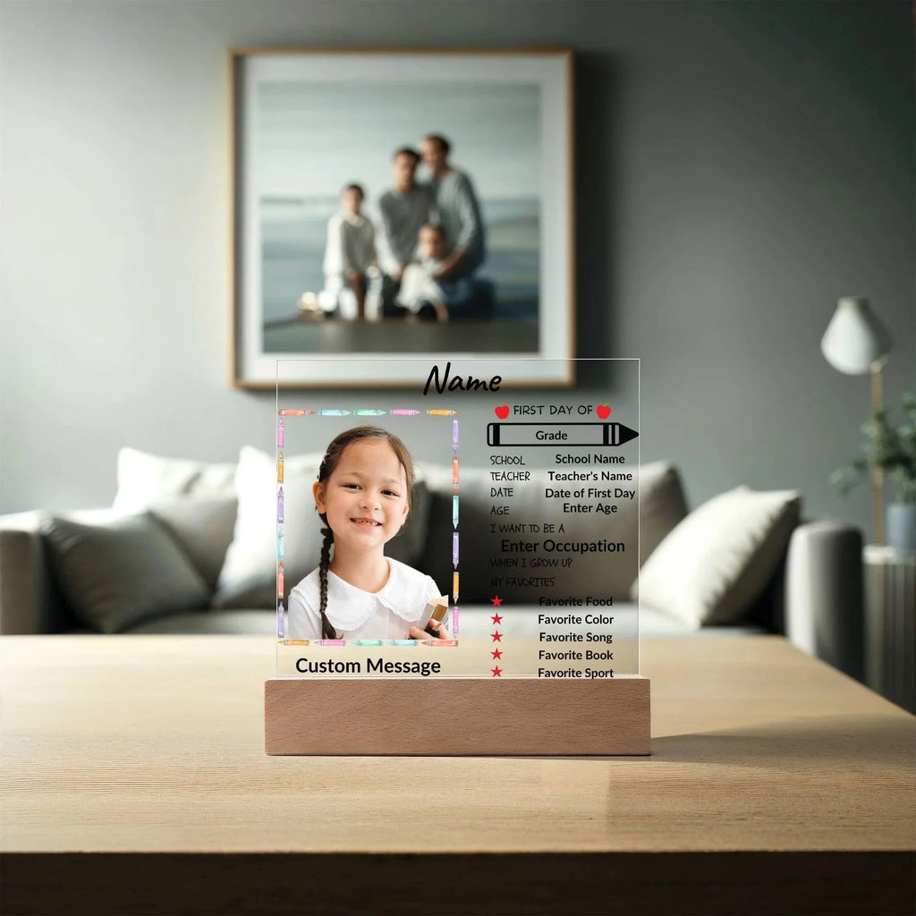 First Day of School Stats and Photo Upload Personalized Keepsake Acrylic Plaque