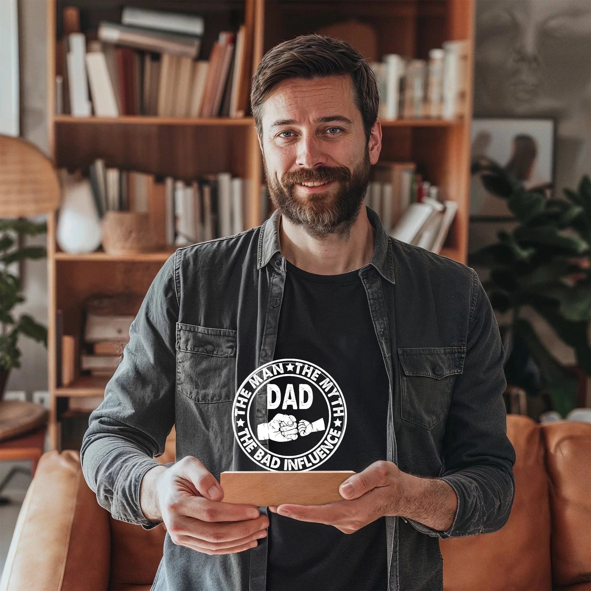 Dad – The Man. The Myth. The Bad Influence.™ Acrylic LED Plaque | Funny Father’s Day Gift with Fist Bump Design