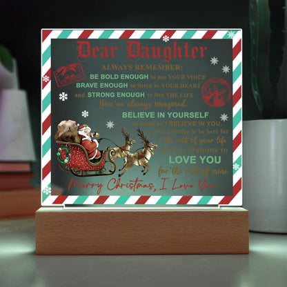 Daughter - Use Your Voice Christmas Acrylic Square Plaque with LED Wooden Base - Mallard Moon Gift Shop