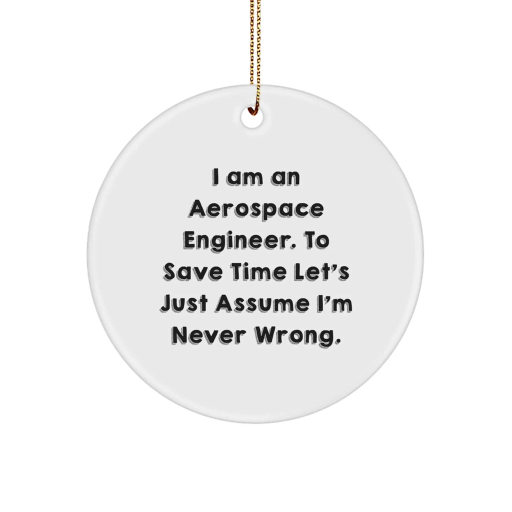 Aerospace Engineer Circle Ornament Gifts from Friends to Aerospace Engineer, 'I Am An Aerospace Engineer. To Save Time Let's Just Assume I'm Never Wrong.' Funny Christmas Unique Gift
